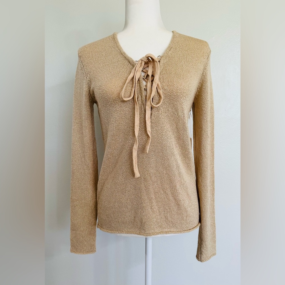 NWT Beige Lace-Up Knit Top